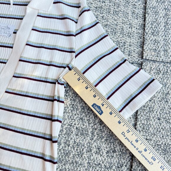 Free People Striped Ribbed V-Neck Polo Shirt With Short Sleeves.Size Small - Picture 13 of 14